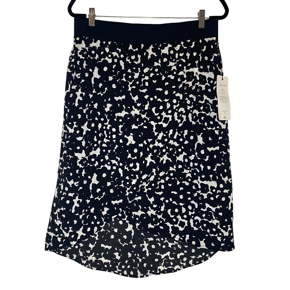 Cabi Dixon Skirt A-Line Midi Black White Floral Print Career‎ Casual Medium NWT
